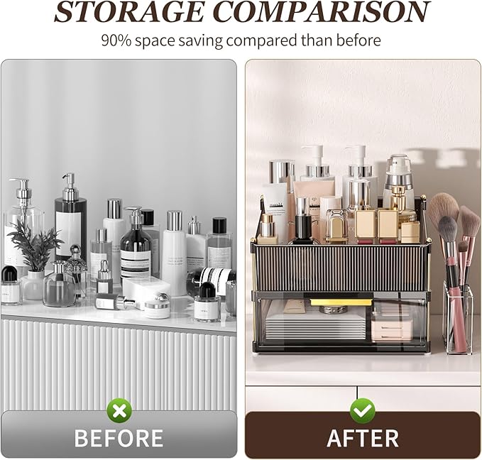 INVSSENE Stackable Makeup Organizer Countertop, Storage Perfume Skincare Cosmetic Lipstick Face Mask Makeup Brush Palettes, Ideal for Vanity Bathroom Counter