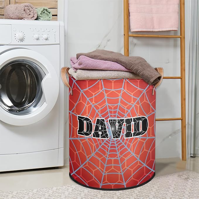 Spider Wed Personalized-Laundry-Hamper-Basket for Kids Custom Name Collapsible Storage Organizer Bin Dirty Clothes Toys Hamper for Boys Nursery in Laundry, Bedroom, Bathroom Red