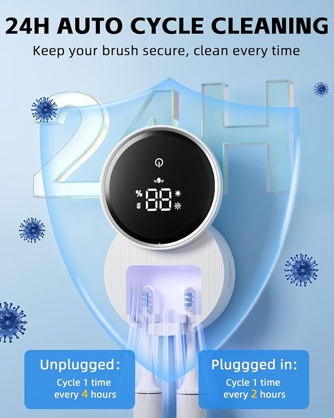 Toothbrush Holders for Bathroom, WONICO Toothbrush Sanitizer Holder, Tooth Brush Wall-Mounted Cleaner Organizer with Auto-Inductive Cover, Air Drying Fits Most Electric, Manual and Kids’ Toothbrushes