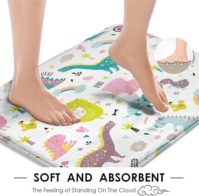 Arttown Dragon Dinosaurs Bathroom Set with Shower Curtain and Rugs and Accessories, Colorful Rainbow Pink, Cute Funny Kids Shower Curtains for Bathroom Decor 4 Pcs