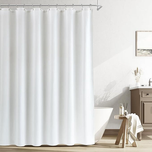 Naturoom Extra Long Shower Curtain 84 Inches Long Linen Textured Thick Fabric Shower Curtain Set with Hooks, Tall Elegant Modern Farmhouse Country Style Hotel Bathroom Curtains, 72x84, White