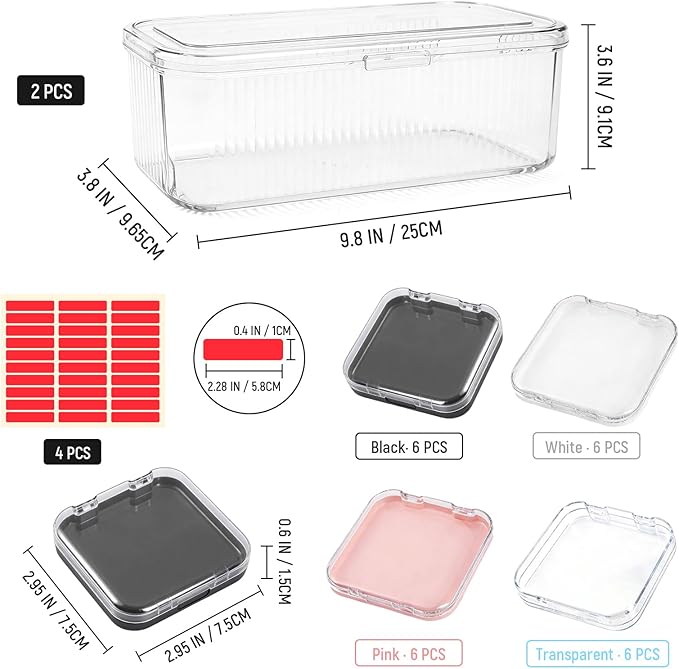 26 Pcs Press On Nail Storage Box, 2.95 Inch Clear Acrylic, with 2 Large Storage box & 120 Adhesive Tapes, Fake Nail Display Container for Nail Salon Business and Personal Use