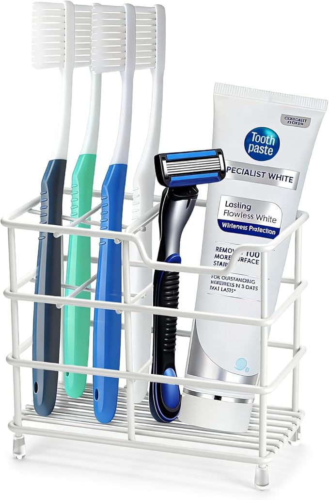 Toothbrush Holders for Bathrooms, Stainless Steel Toothbrush Holder for Kids and Adults, Electric Toothbrush and Toothpaste Holder, Rustproof Bathroom Accessories Organizer, White Small