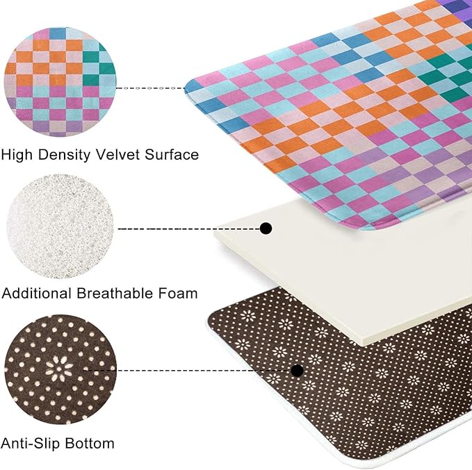 ArtSocket Retro Checkered Bathroom Set with Shower Curtain and Bath Rugs and Accessories,Colorful Funky Checkerboard Non-Slip Shower Curtain Set,Bathroom Decor 3 Pcs