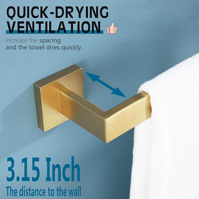 KOKOSIRI 12 Inch Hand Towel Holder Bath Towel Bar Kitchen Dish Cloths Hanger Stainless Steel Wall Mount, Brushed Gold, B4003BG-L12