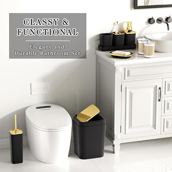 XLHOMO Bathroom Accessories Set - Luxury Black Bathroom Set, 9 Pieces Bathroom Accessory Set, Black Bathroom Accessories with Trash Can, Toilet Brush & Soap Dispenser