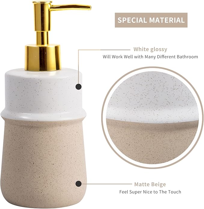 Bathroom Accessories Set,Farmhouse Bathroom Decor,4 Pcs Ceramic Gift Set Apartment Necessities, Contain Toothbrush Cup,Soap Dispenser,Soap Dish,Tumbler,Beige