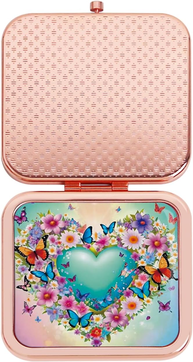 Small Compact Mirror, 1x/2x Travel Magnifying Mirror, 2-Sided Handheld Portable Folding Mirror, Mini Makeup Mirror for Purse, Pocket, Gifts, Square Rose Gold