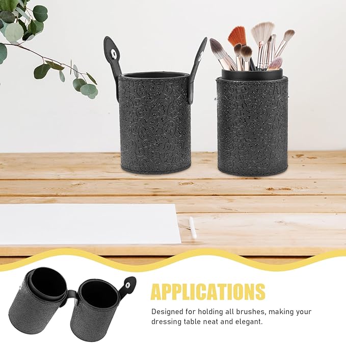 Lurrose Makeup Brush Cup Holder with Lid Portable Cosmetic Tool Storage Canister 7.08X2.55X7.08In for Home and Travel Anti-Slip Elegant Design