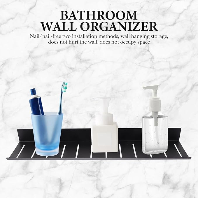Luxshiny Space Aluminum Wall Rack Black Hanging Storage Shelf for Bathroom Wall-Mounted Multi-use Organizer with Creative Design Modern Floating Shelf for Perfume and Items