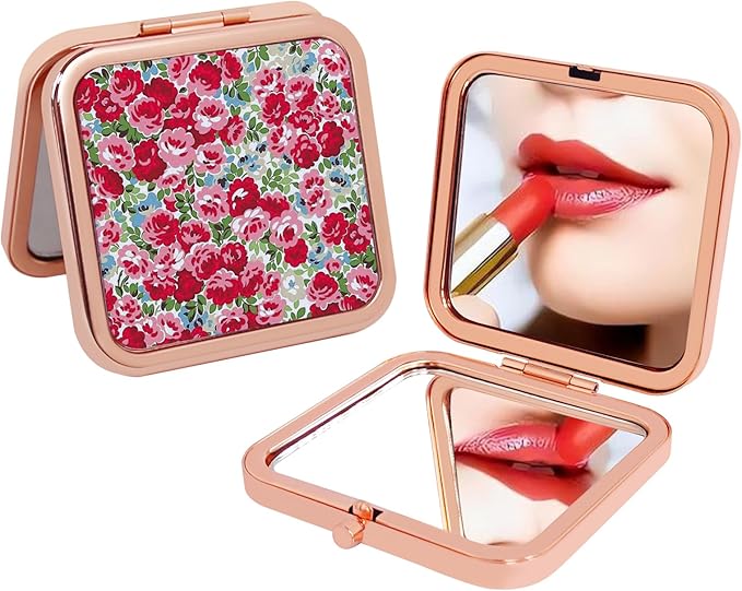 Retro Floral Makeup Compact Small Pocket Purse Mirrors Beauty Handheld Folding Portable Travel for Women Lady Girls
