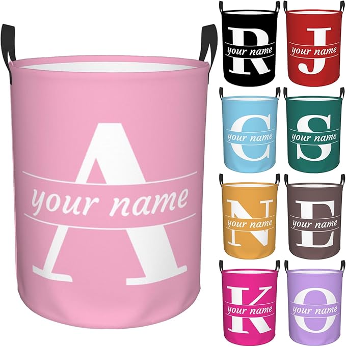 Custom Name Laundry Basket Personalized Laundry Hamper with Name Text Customized Collapsible Dirty Clothes Storage Basket with Handles for Bathroom Dorm Room Bedroom Barbershop Decor, 19.6x15.7 Inch
