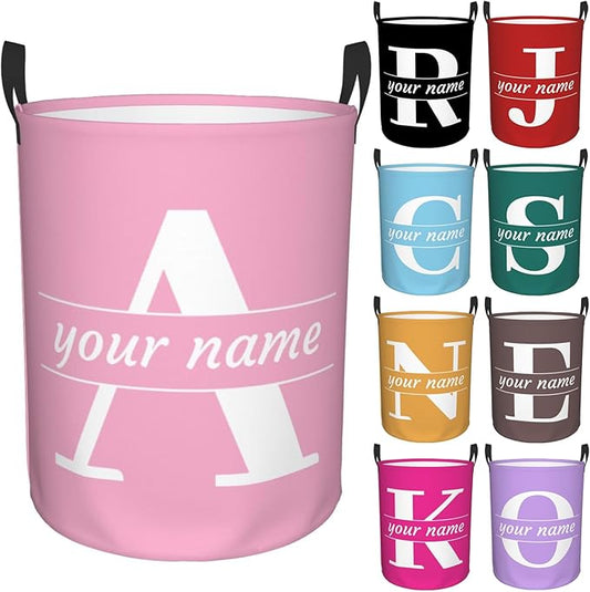 Custom Name Laundry Basket Personalized Laundry Hamper with Name Text Customized Collapsible Dirty Clothes Storage Basket with Handles for Bathroom Dorm Room Bedroom Barbershop Decor, 19.6x15.7 Inch