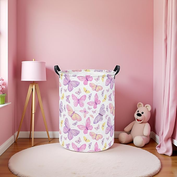 Baby Laundry Hamper kids laundry Basket Waterproof Storage Bin for Bedroom Toy Clothes Organizer Basket Woodland Animals Room D??cor(Pink Butterfly)