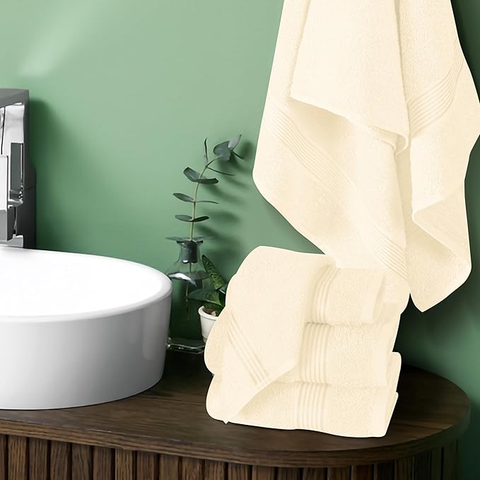 Elvana Home Ultra Soft 6 Pack Cotton Towel Set, Contains 2 Bath Towels 28x55 inch, 2 Hand Towels 16x24 inch & 2 Wash Coths 12x12 inch, Ideal for Everyday use, Compact & Lightweight - Ivory