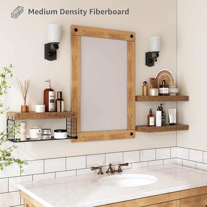 Bathroom Shelves Over Toilet - Heavy Duty Storage Rack, 25+ lbs Weight Capacity, Minimalist Design Wall Mounted Floating Shelves Toilet Paper Storage Farmhouse Decor Shelf 16 inch (Brown, General, 3)