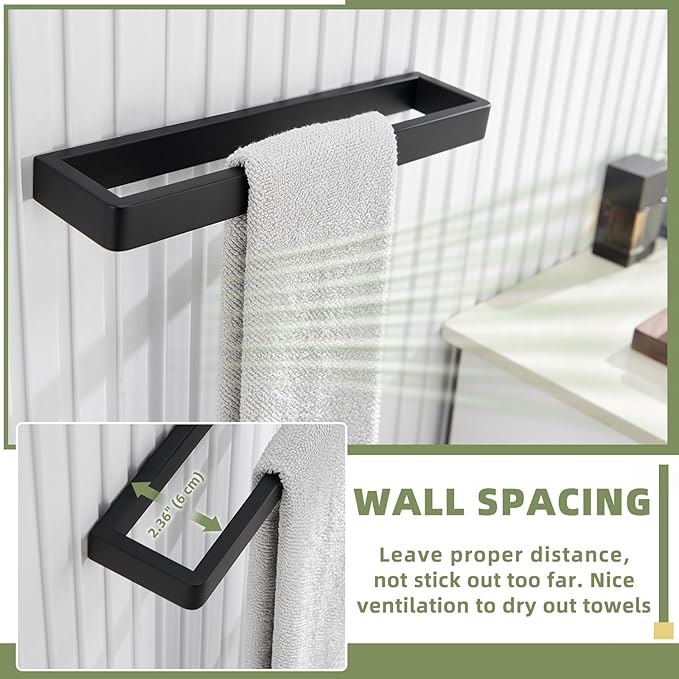 APLusee Matte Black Towel Bar, 304 Stainless Steel Towel Rack, Wall Mounted