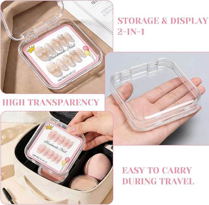 26 PCS Press on Nail Storage Box, 24PCS Small Press on Nail Box and 2 Pack Big Nails Storage Boxes Plastic, Nails Case Containers for Art DIY Jewelry Fishing Tackle, Mini Clear Dimond Storage