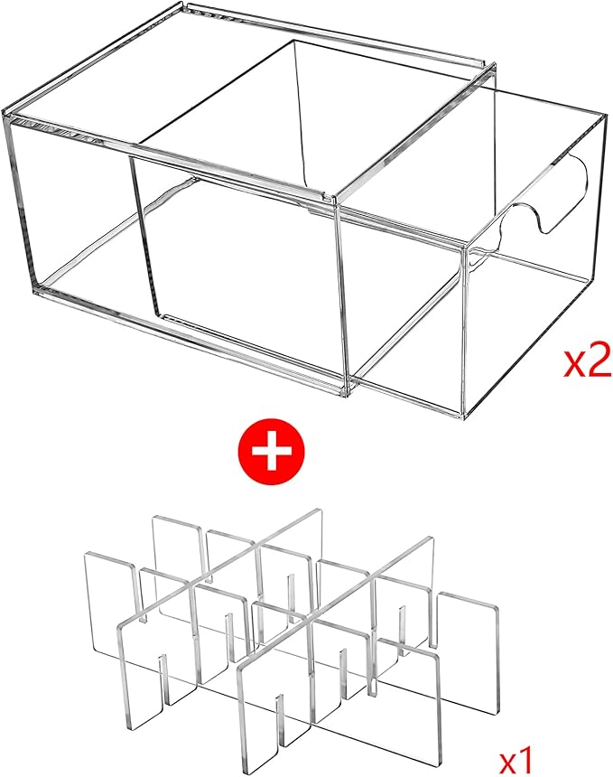Yes!Fresh Drawer Organizer Stackable Cosmetic Desk Organizer with Removable Interior Partitions for Vanity Organization and Storage,Clear Bathroom Organizer (2)