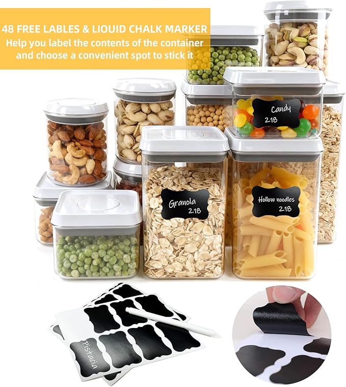 12 Pcs Pop Containers Set, Airtight Food Storage with Lids, Push Button BPA-Free Bulk Set for Large Family & RV, 0.65QT/0.7QT/1.8QT/2.4QT for Cereal, Flour, Sugar, Commercial Kitchen Storage