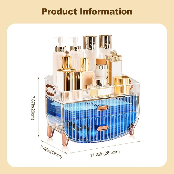 Ergocar Portable Transparent PET Series Multi-Function Make Up Case Dustproof Cosmetic Storage Box, Cosmetics Skin Care Products Jewelry Organizer Case Lipstick Box - Blue Two Layers