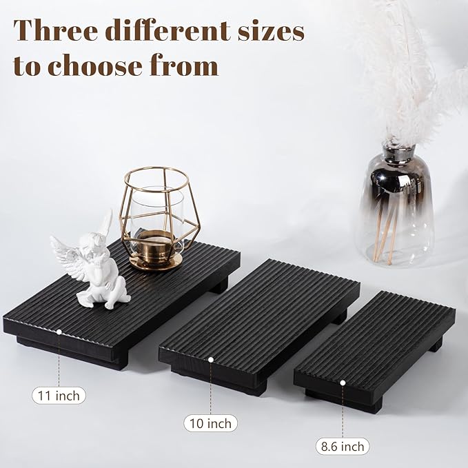 Bathroom Tray Farmhouse Decor Pedestal Stand Wood Riser Display Kitchen Accessories Soap Holder for Sink, Counter, Vanity, 8.7 * 3.6 Black
