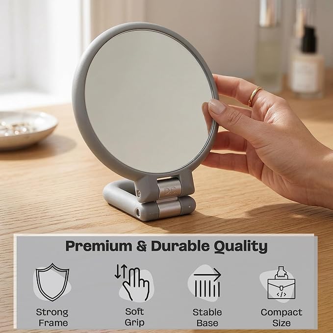 Danielle Magnification Folding Makeup Mirror, Grey, 15X