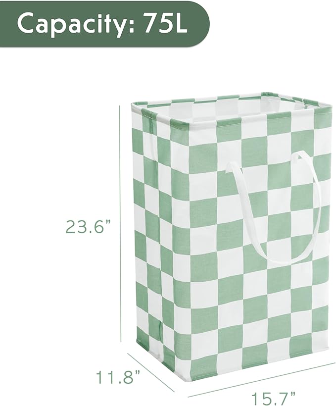 Ohocut Checkered Laundry Hamper, Pack of 2, Sage Green Aesthetic Cute Large Collapsible Cloth Hampers Basket for Storage Organization Cute Aesthetic, 2 x 75L