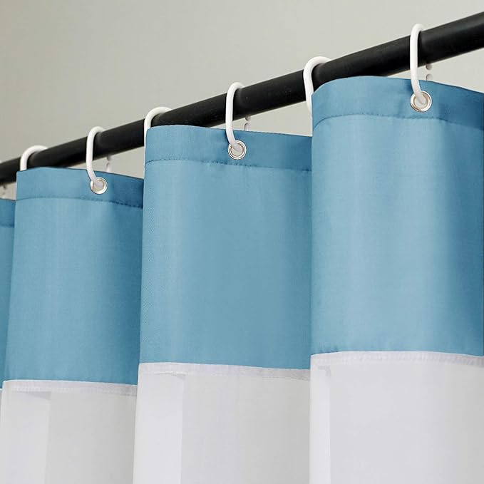 UFRIDAY Light Blue Hotel Spa Style Fabric Shower Curtain with Mesh Window, 72-Inch by 78-Inch