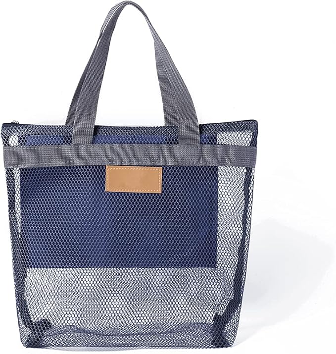 Mesh Shower Caddy Bag, Quick Dry Portable Tote Bag with Zipper and Inner Pocket, Lightweight Bath Organizer for College Dorm Bathroom, Swimming, Gym, Beach, Travel (Navy)