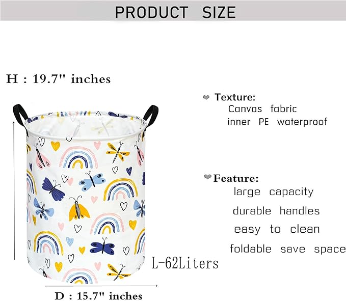 KUNRO Round Laundry Gift Basket Storage Hamper, Clothes Storage Organizer Bins, Shelf Basket with Handles for Room Decor (Dragonfly)