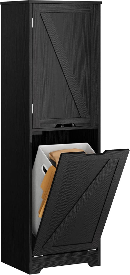 YITAHOME 53" Tall Bathroom Storage Cabinet, Tilt Out Laundry Hamper Cabinet Freestanding Storage Cabinet with Basket Hidden Laundry Hamper, Black
