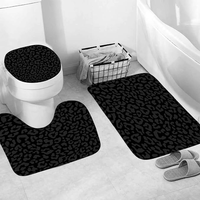 Onalasyc 4 Pcs Cheetah Shower Curtain,Black Leopard Animal Print Bathroom Sets,Cheetah Bathroom Decor Set with Shower Curtain and Rugs,Bathroom Sets Complete,Set de baño,with 12 Pcs Hook