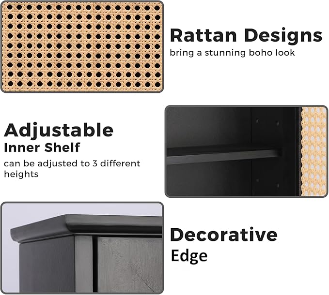 ZYBT Bathroom Medicine Cabinet Wall Mounted,Black Rattan Storage Towel Cabinet for Bathroom Storage Over The Toilet, Floating Hanging Cabinet for Small Spaces Kitchen Laundry Living Room