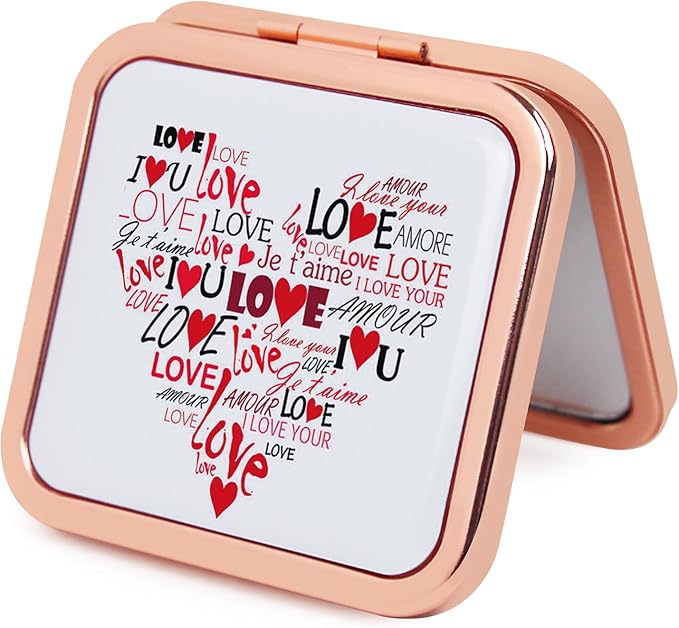 Compact Mirror for Women, Mini Pocket Travel Makeup Mirror, Portable Folding Small Pocket Mirror for Handbag, Purse, Handheld Pocket Mirror Rose Gold