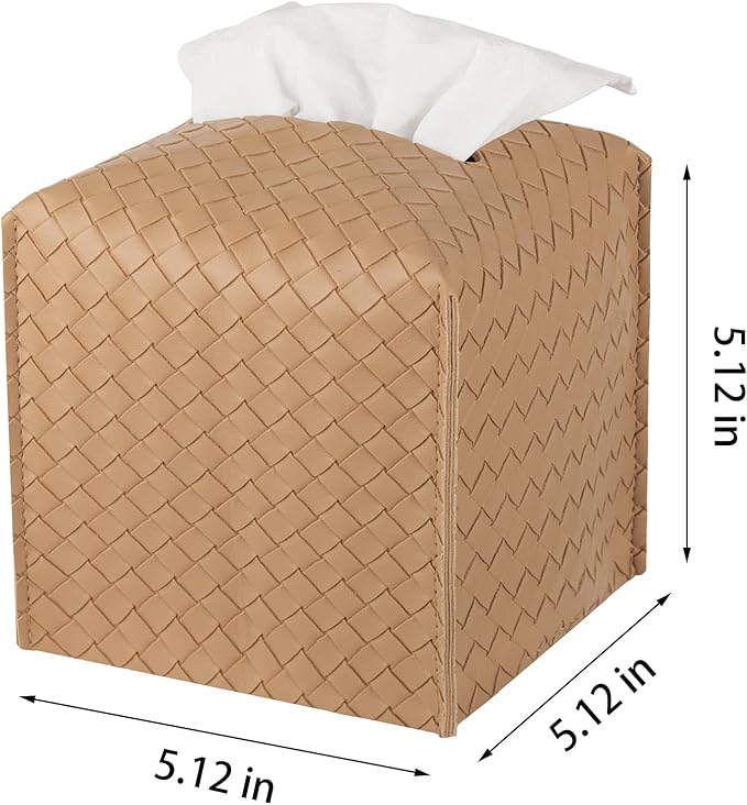 zoocatia Tissue Box Cover PU Leather Tissue Holder Square Facial Tissue Case Facial Paper Organizer Dispenser for Bathroom, Vanity Countertop, Tabletop, Car, Khaki