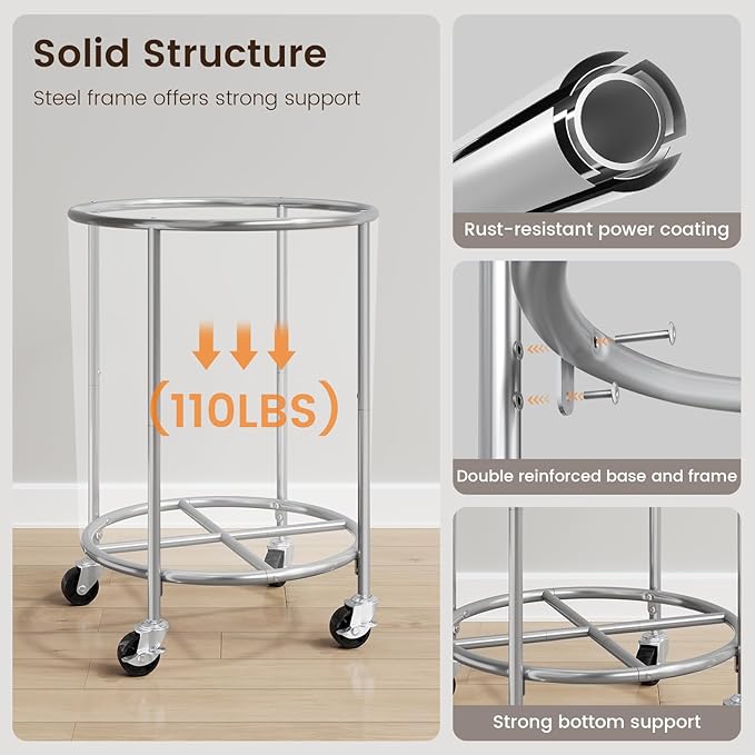 ELYKEN 190L Laundry Basket with Wheels, Large Rolling Laundry Hamper with Removable Liner Bag, Round Rolling Laundry Cart, Dirty Clothes Hamper for Hotel, Home, Closet, Dorm, Cream