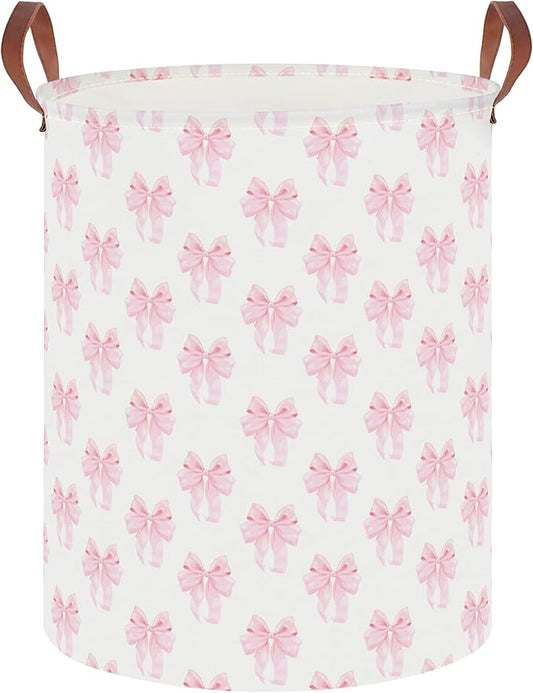 19.7" Laundry Basket,Dirty Clothes Hamper,Waterproof Storage Bin,Room Decor,Gift Baskets,Nursery Hamper(Shimmer Bowknot)