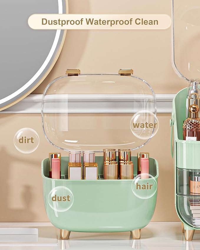 Anylady Lipstick Organizer For Vanity - Detachable Perfume Organizer (Thicken Upgraded), Lipstick Holder With Cover, Cosmetic Organizer (Green)