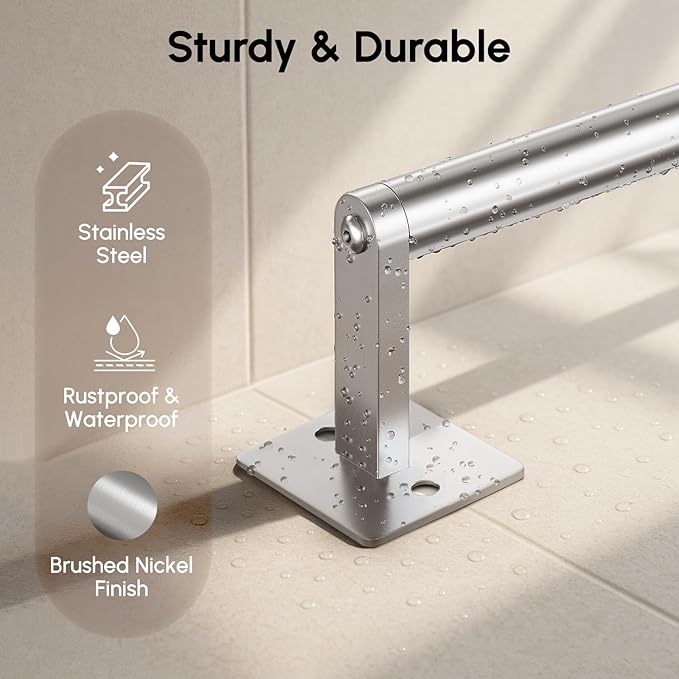 USHOWER Brushed Nickel Towel Bar, 24 Inch Towel Racks for Bathroom Wall Mounted, Heavy Duty Stainless Steel Towel Holder, Easy Installation (Total Length 26 Inch) (Pack of 2)