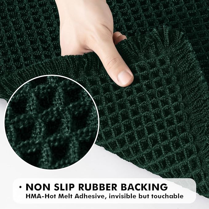 MIULEE Dark Green Set of 2 Waffle Bathroom Rugs, Boho Bath Rugs Non Slip Washable, Super Absorbent Bath Mats, Ultra Soft Rubber Backed Shower Mats for Bathroom Floor, Tub, 18x30 Inch