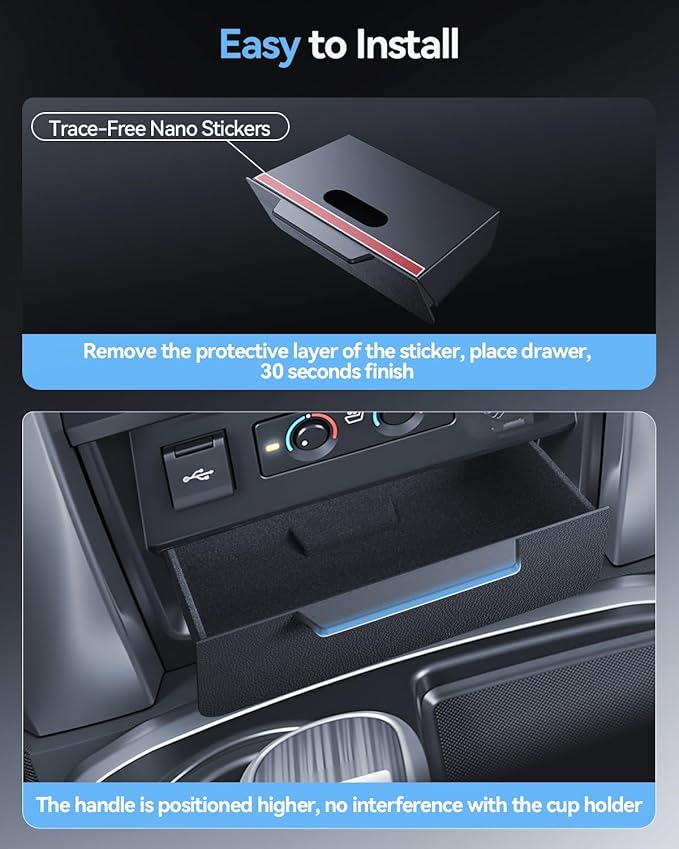 for Toyota 4Runner 2014-2024 Console Console Storage Drawer Magnetic Design Slides Smoothly - 5th Gen 4Runner Cubby Storage Box with Silent Flocking Felt - Thickened ABS Material