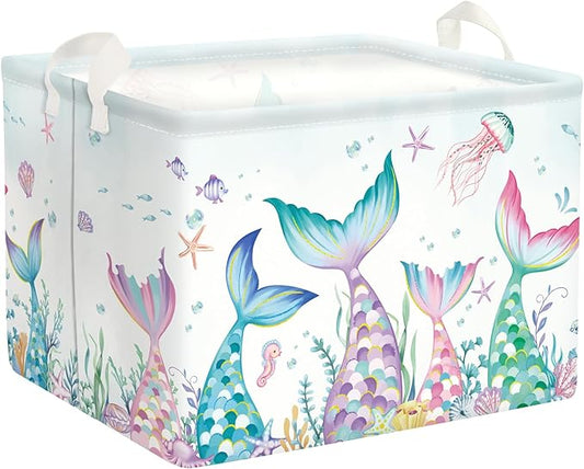 Fantasy Princess Laundry Hamper Colorful Large Storage Basket Collapsible Parents Organizer Kids Toy Clothes Bins for Bedroom, Bathroom, Mermaid, 36L