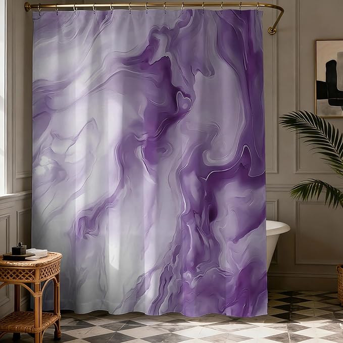 Mocsicka Purple Marble Shower Curtain for Bathroom Modern Abstract Purple and White Shower Curtain Waterproof Modern Art Decor Bath Curtain with 12 Hooks 72 X 72 Inches
