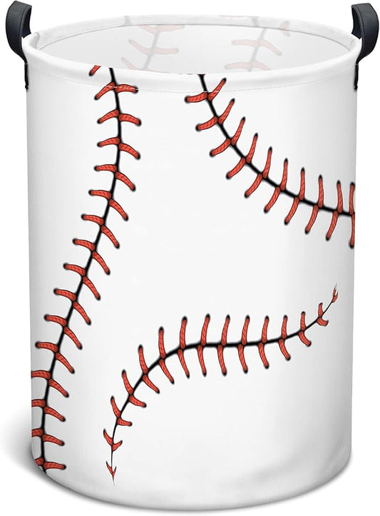Baseball Laundry Basket, Collapsible Waterproof Oxford Cloth Laundry Hamper, Funny Round Kids Toys Storage Basket as Room Decor, Dirty Clothes Hamper for Bedroom Bathroom Dorm