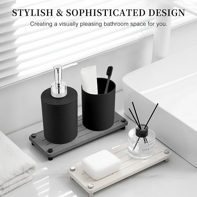 2 Piece Bathroom Accessory Set, Bathroom Accessories Set Include Soap Dispenser and Toothbrush Holder for Modern Bathroom Decor