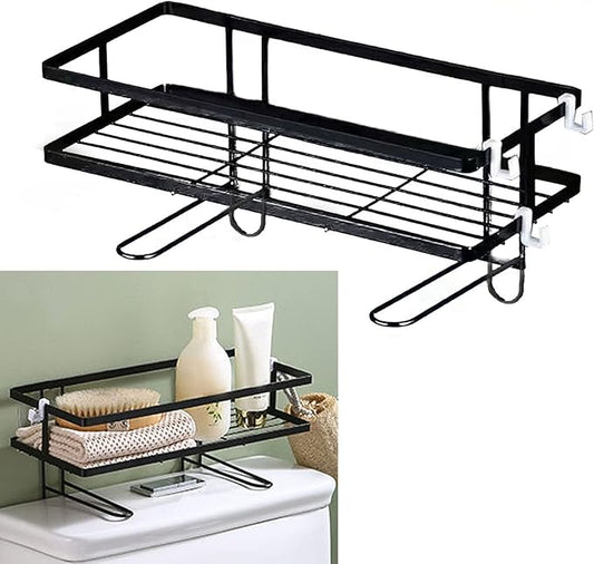 Fafeicy Toilet Shelf, Iron Material, Large Capacity Bathroom Organizer for Toilets, and NailFree Installation, Ideal for Bathroom Storage (Single Layer Black)