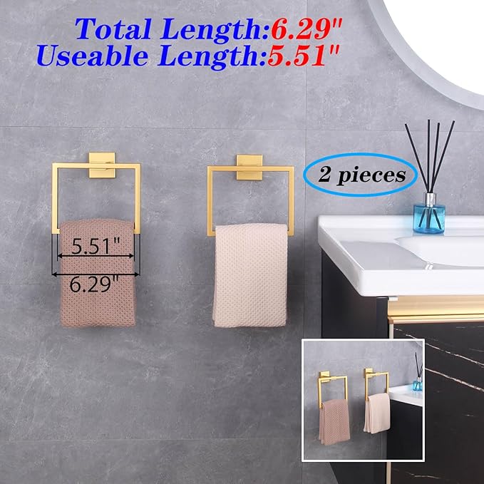 GERZWY Bathroom Hand Towel Holder Gold Stainless Steel Towel Ring for Bath Kitchen Garage Heavy Duty Wall Mounted JG1916-2BE