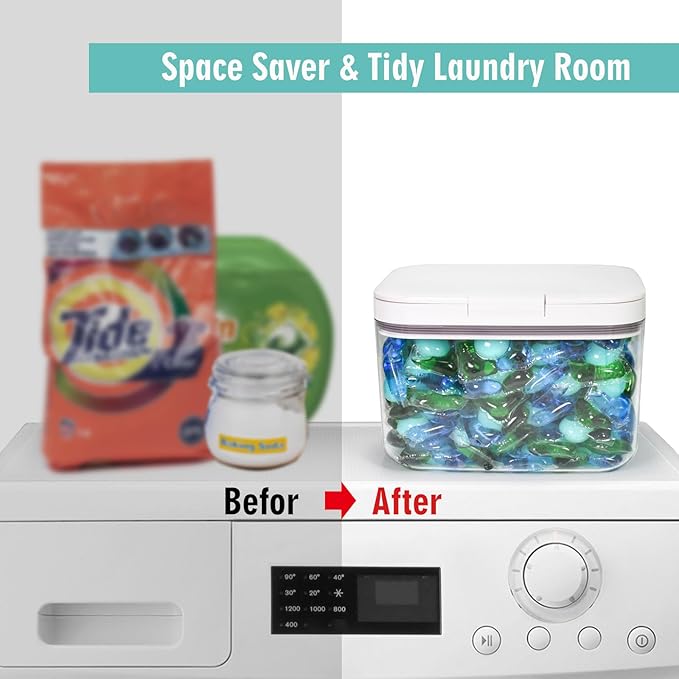 Pensino Laundry Pods Container Laundry Pod Holder with Lid, Laundry Room Storage Container for Detergent Pods Laundry Powder Scent Booster Container with Scoop (2 Pack)
