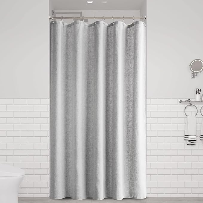 Naturoom Light Grey Linen Shower Curtain, Cloth Textured Fabric Shower Curtain Set with Hooks, Simple Elegant Modern Farmhouse Country Ultra Thick Bath Curtains for Bathroom,Water Repellent,60x72
